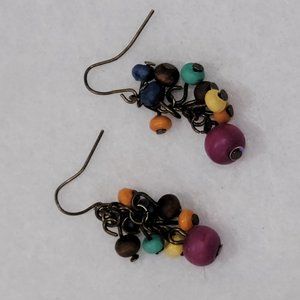 Multi colored wood beads on brass settings